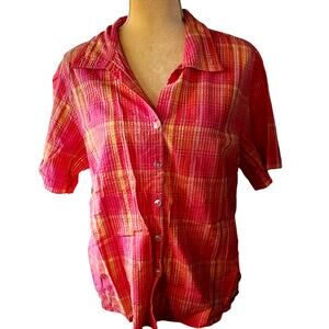 Erika Pink Yellow Plaid Button Down Shirt 90s XL